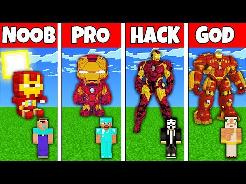 Minecraft Battle: NOOB vs PRO vs HACKER vs GOD! IRON MAN STATUE BUILD CHALLENGE in Minecraft