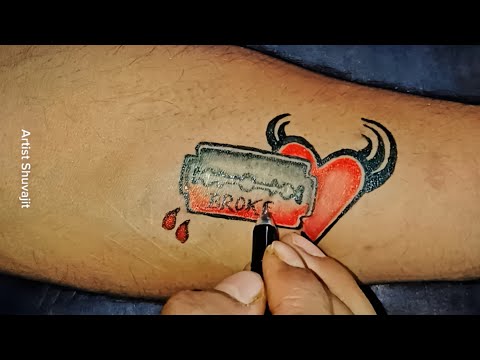 Dangerous blade and heart tattoo design 😱🔥|| Handmade pen tattoo making at home @artistshuvajit