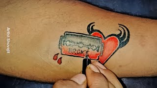 Dangerous blade and heart tattoo design 😱🔥|| Handmade pen tattoo making at home @artistshuvajit