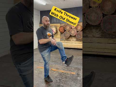 World champion knife thrower having fun with old shoes!!!