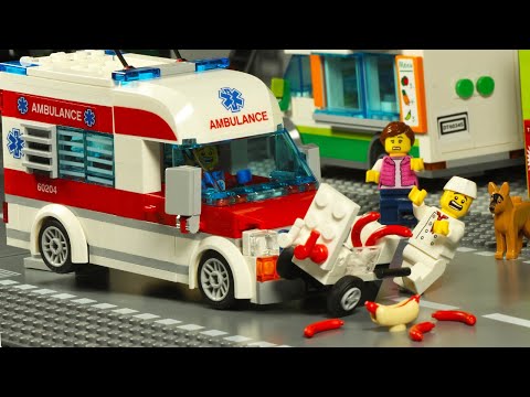 LEGO City Emergency Ambulance Rescue Hot Dog Truck Crash