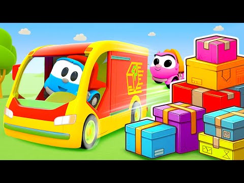 Leo the truck delivers parcels in a delivery truck for kids. New season. Car cartoons for kids.