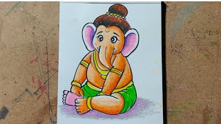 easy bal ganesha drawing with oil pastel color,lord ganesha pencil drawing step by step,