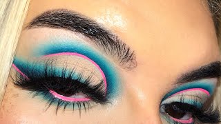 blue cut crease with pink liner eyeshadow tutorial | tia shea