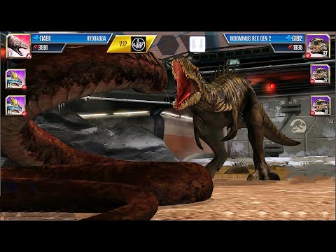 The New Hydraboa Vs Indominus Rex Gen 2 - Fight | Jurassic World The Game