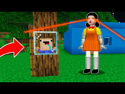 ME ESCONDI de la MUÑECA DEL CALAMAR DENTRO DE UN ARBOL 😂 Bebe Noob en MINECRAFT