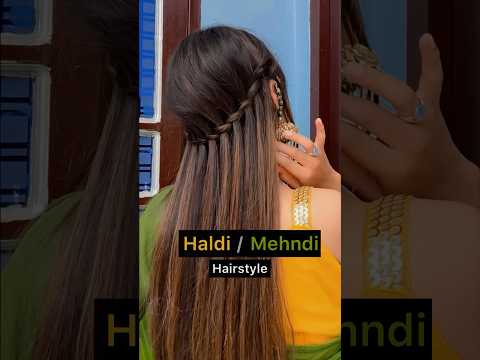 Haldi-Mehndi function hairstyle 💛💚 #hairstyle #hairtutorial #hair #shorts #youtubeshorts