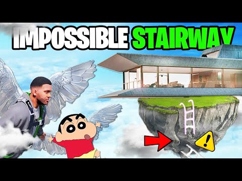 FRANKLIN AND SHINCHAN TRIED IMPOSSIBLE STAIRWAY TO FLYING HOUSE CHALLENGE GTA 5