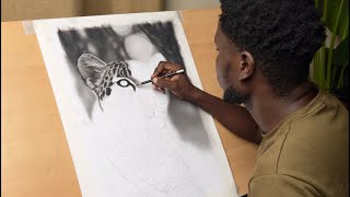 live Drawing leopard using charcoals