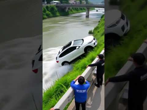 Tụt đề pa, xe 7 chỗ trôi xuống dòng sông rồi chìm hẳn
