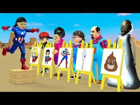 Scary Teacher 3D vs Squid Game Draw Color Funny Superheroes Doll Nice or Error 5 Times Challenge