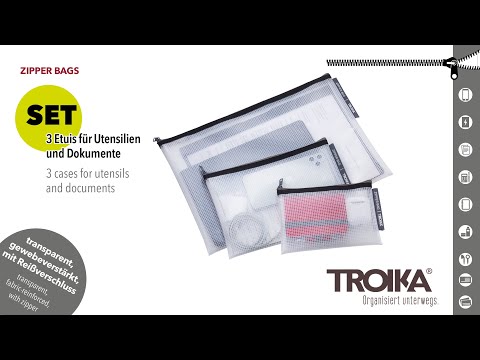 Набор TROIKA ZIPPER BAGS из трех прозрачных пакетов на молнии форматов А4, А5 и А6