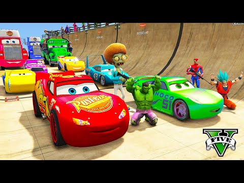 SPIDERMAN McQueen Friends CARS SHARK ATTACK SEA Ramp ! SUPERHEROES HULK Mack Truck Mega JUMP - GTA V