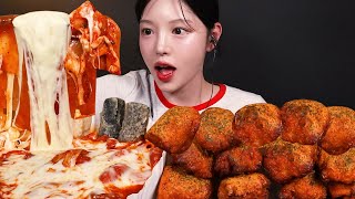 SUB)겉바속촉 고추바사삭 순살에 엽떡 신메뉴 저당 떡볶이 먹방! 치즈추가는 필수✨굽네치킨 꿀조합 Tteokbokki & Chicken Mukbang Asmr