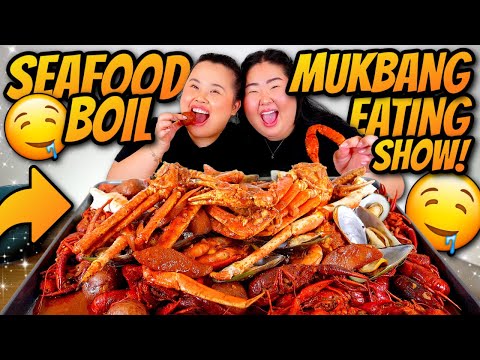 Giant King Crab Seafood Boil + Giant Shrimp + Snow Crab + Mussels + Sausage Mukbang 먹방 Eating Show!