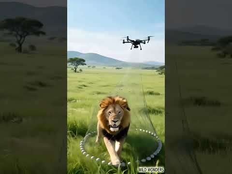 Nature Meets Tech  Drones Capture Lion in Stunning Display! #wildlifezerodistance #wildwonders