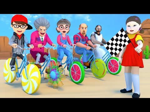 Scary Teacher 3D vs Squid Game Bike Running or 5 Times Challenge