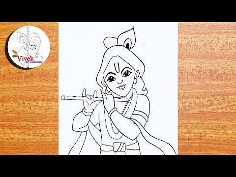 Krishna Playing Flute Drawing | Easy Drawing | Beautiful Krishna Sketch