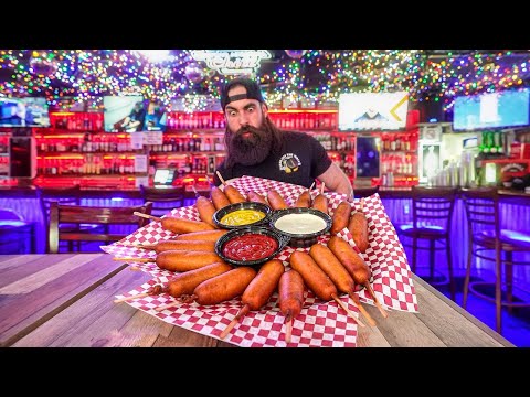 DRUNK GUY BETS BAR STAFF I'LL BREAK THE RECORD ON THIS CORNDOG CHALLENGE IN ARIZONA | BeardMeatsFood