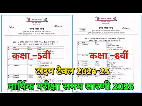 class 5th 8th varshik pariksha time table 2025 | कक्षा 5वीं 8वीं वार्षिक परीक्षा टाइम टेबल 2024-25 |