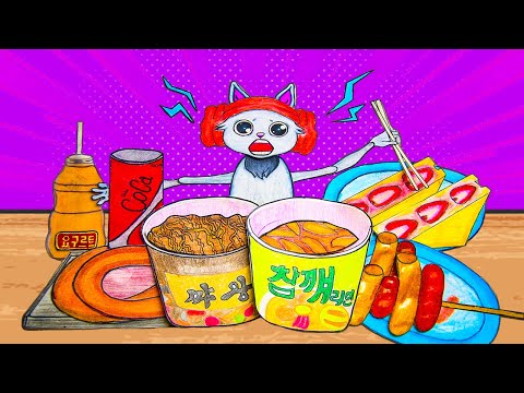 MUKBANG ASMR EATING: Gacha Eat Spicy Noodles, Tokbokki, Sandwich -Stop Motion Paper