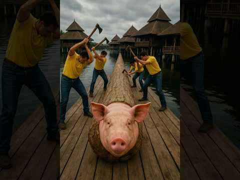 Giant Pigs Caught in Logs