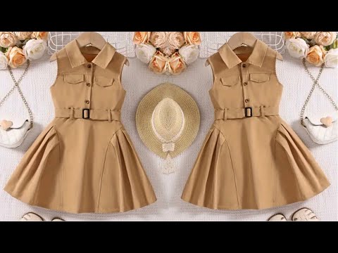 Trendy Baby Shirt Frock Cutting & Stitching | DIY Collared Dress with Belt for Kids