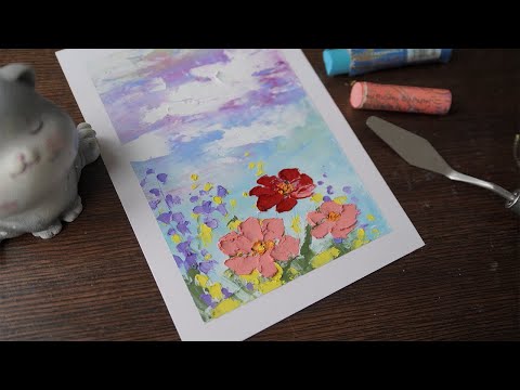 Soft oil pastels drawing - Wild Flowers | textured art