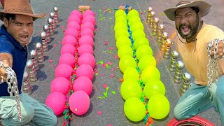 Extreme Balloon Popping or Drop Glass and Steel Ball roll Win Biscuit Challenge