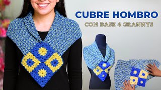 Aprende a Tejer a Crochet paso a paso – Cubre Hombro a Crochet con 4 Granny y Punto Malla