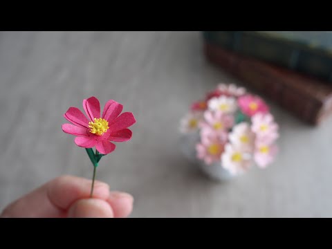 クラフトパンチで作る小さくて可愛いコスモスの花の作り方 - DIY How to Make Paper Cosmos Flowers: Small and Delicate