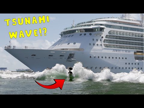 Massive Cruise Ship Creates TSUNAMI WAVE for Surfer Below