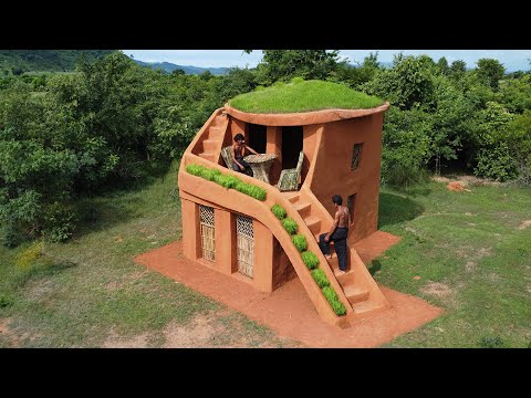 How to build amazing mud house growing rice​ on the house, Survival shelter, Forest cabin