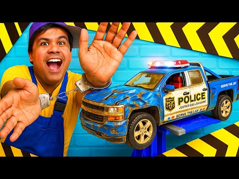 Ops, quebrou o carro de polícia! 🔧 Mecânico de brinquedo vai atender o novo cliente!