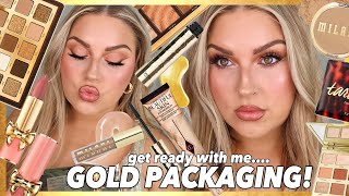 ✨ full face of GOLD makeup products challenge ✨ GRWM (packaging challenge)