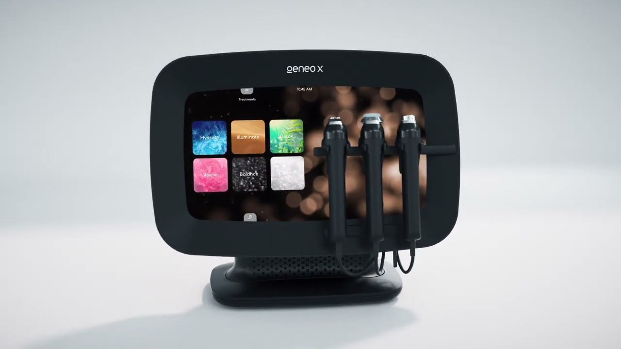 Skin treatment device with touchscreen interface and probes.
