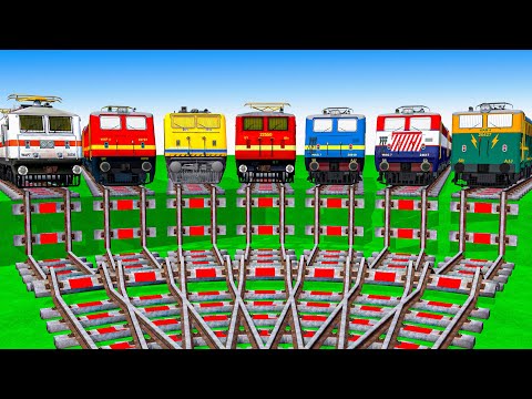 【踏切アニメ】あぶない電車【カンカン】電車 Train Climbing Pynamid 7 Color 🚦 Fumikiri 3D Train Railroad Crossing Animation