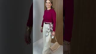 Vídeo adicional 7 do item Blusa Lia - Bordô - Cropped Canelada de Manga Longa com Gola Careca