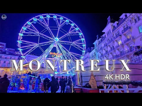 MONTREUX 🇨🇭 Largest Christmas Market in Switzerland Walking tour 4K Spirit of winter evening