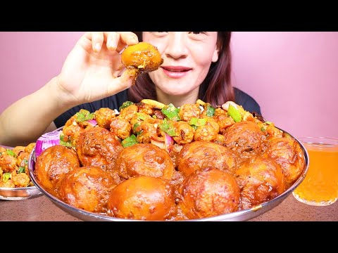 SPICY EGG MASALA CURRY, SOYA CHUNKS ACHAAR AND BASMATI RICE #ASMR/EATING SHOW BIG BITES #MUKBANG