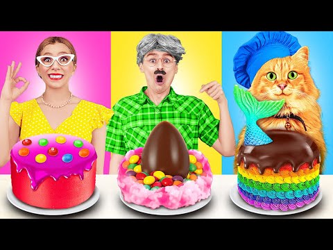 YO VS ABUELA VS GATO RETO DE COCINA 😻 Combinaciones Extrañas de Comida 🍫 Por 123GO
