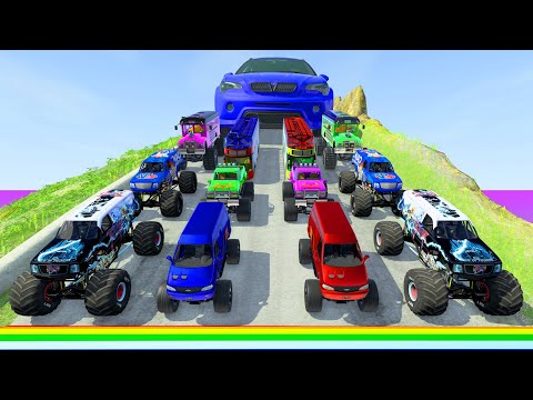 Big and Small Car & Big Bus & Monster Trucks Massive Speed Bump Giant Hammer - HT Gameplay Official