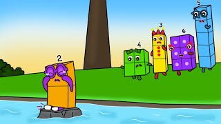 Numberblocks 2 cries on a rock in the middle of the river - Numberblocks fanmade coloring story