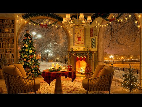 4K Christmas Jazz 2025 at Coffee Shop Ambience ❄️ Snowy with Jazz Music for Relaxation, Sleep 🎄