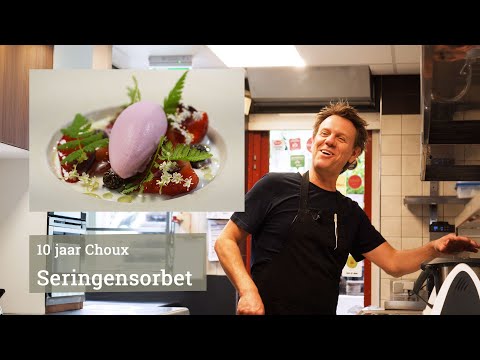 Seringensorbet, dessert van jarig restaurant Choux