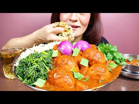 EATING SPICY DELICIOUS EGG MASALA CURRY, PALAK SAAG AND JEERA RICE #ASMR/EATING SHOW #MUKBANG