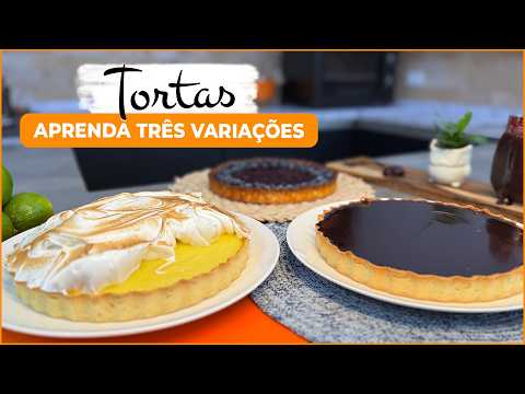 Tortas - aula completa! Torta de limão, de chocolate com caramelho salgado e de mirtilo.