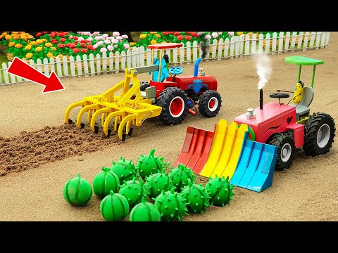 Diy tractor making mini Bulldozer Transport Watermelon | diy mini Rainbow Plowing Machine | HP Mini