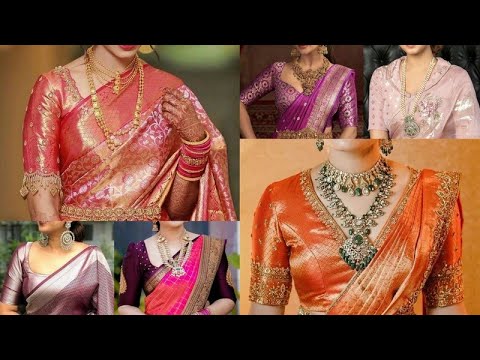 New Fashionable Neck Sleeve Designs For Saree Croptop Lehengas 2024 Best Traditional Blouse Designs