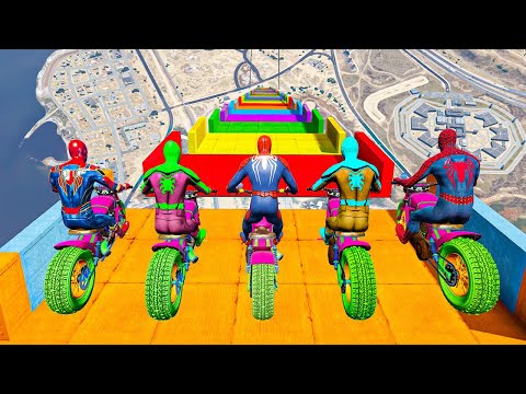 Team Spiderman vs Longest Ramp in GTA 5 - Jumping from Highest in GTA 5 (Spiderman Gameplay)